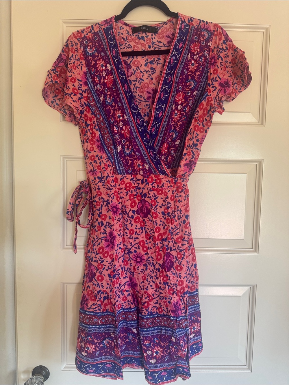 Jessica Pink and Purple Floral Wrap Mini Dress